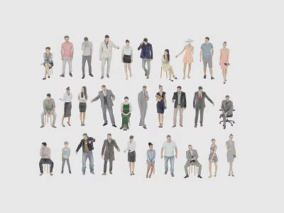 Diverse Group of People in Various Poses and Different Clothing Styles 3d model