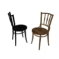 Modern Wooden And Black Dining Chairs With Slatted Backs And Thin Curved Legs
