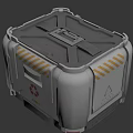 Industrial Equipment Metal Container With Yellow Warning Stripes And Recycling Symbol Structural Design