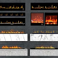 Various Modern Fireplace Designs With Marble Surfaces And Realistic Flame Effects 3d model