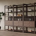 Wooden Display Shelf With Multiple Layers And Decorative Items In Minimalist Room