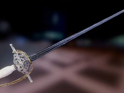 Fencing Weapon With Intricate Metallic Hilt And Sleek Black Blade For Athletic Training 3d model