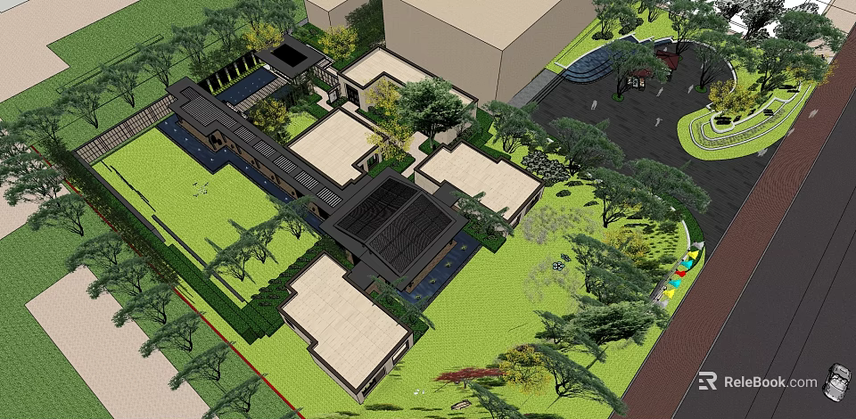 Residential Landscape Design With Modern Architecture Courtyard And Lush Greenery 3d model 