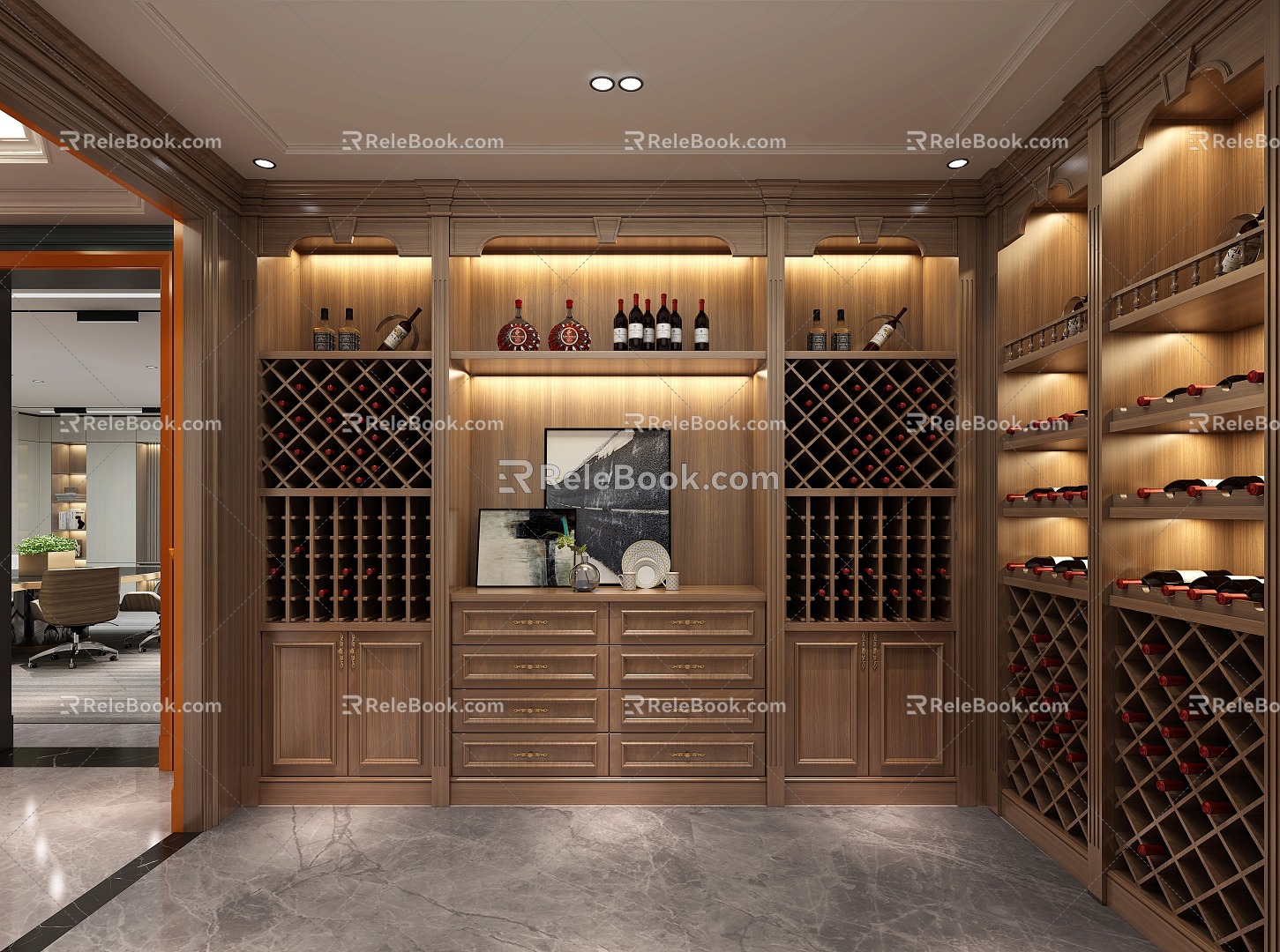 American Wine Cellar Solid Wood Wine Cabinet 3d model