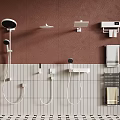 Bathroom Shower Accessories With Wall Mounted Heads Towel Racks On Brown White Tiled Wall