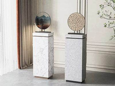 Elegant Decorative Ornament Set With Circular Designs On Marble Pedestals For Interior 3d model