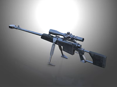 High Precision Sniper Rifle With Long Barrel Scope And Bipod Stand 3d model
