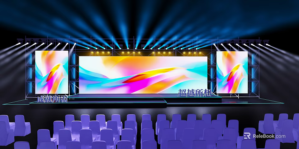 Modern Concert Stage Design With Large Screen Colorful Wave Patterns Audience Seats And Stage Lights 3d model 