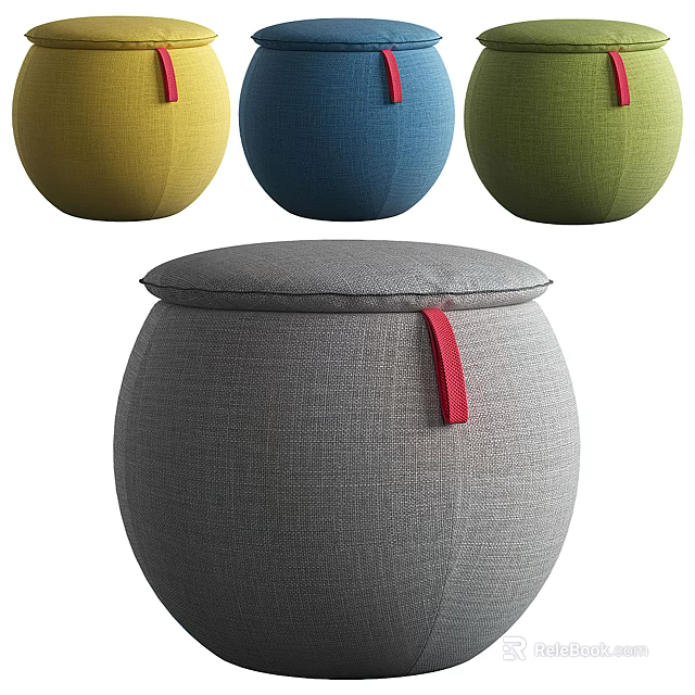 Round Multi Colored Ottoman Poufs Featuring Red Straps For Home Decor 3d model