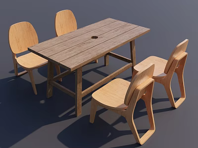 Wooden Kids Table with Four Matching Chairs Simple Design for Children 3d model