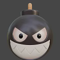Menacing Black Cartoon Bomb Character With White Eyes Sharp Teeth Mouth And Orange Fuse