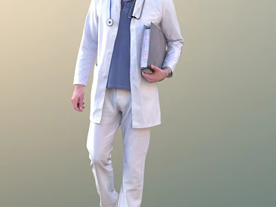Man Wearing White Doctor Coat With Stethoscope Holding Medical Folder 3d model