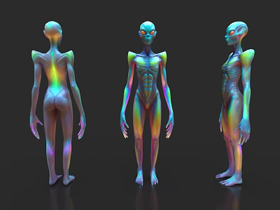 Alien Game and Movie Character With Three Angles Rainbow Shimmer And Skeletal Structure 3d model