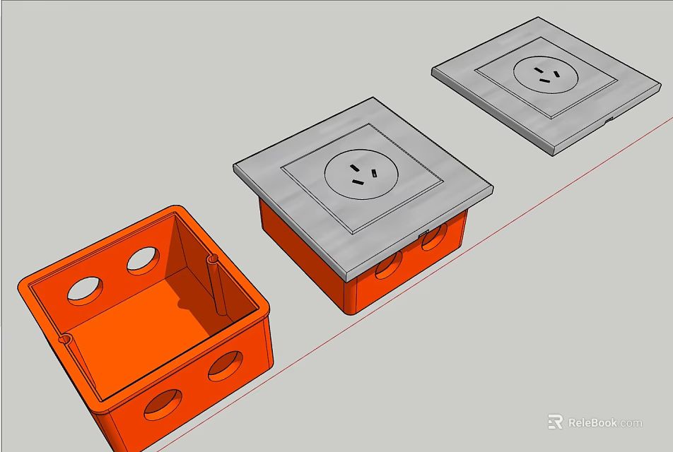 Gray Switch Panel with Socket Hole and Orange Electrical Base Boxes 3d model 