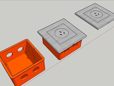 Gray Switch Panel with Socket Hole and Orange Electrical Base Boxes 3d model