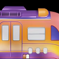 Activity Exhibition Wall Featuring Colorful Cartoon Train with Purple Orange Pink Yellow Doors Windows Vents