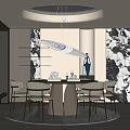 Elegant Modern Restaurant Interior With Dining Table Chairs Pendant Light And Marble Wall Decor 3d model