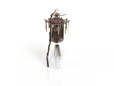 Decorative Wind Chime With Wooden Metal Craft Deer Head Ornament Tassels And Bells 3d model