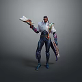 Game And Movie Character In Futuristic Armor Holding Weapon With Decorative Cape