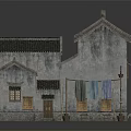 Traditional Chinese Architecture With Tiled Roofs White Walls and Hanging Clothes