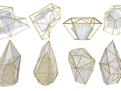 Modern Outdoor Lights Featuring Geometric Polyhedral Metal Frame And Transparent Panels Design 3d model