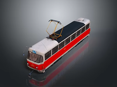 Vintage Red And White Electric Train With Pantograph On Roof Number 27 3d model