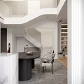 Modern Duplex Living Room Interior Design With Sofa Coffee Table Staircase And Bookshelf