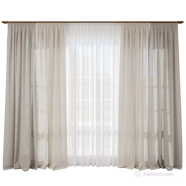 Light Colored Window Curtains With Sheer Layer For Modern Home Decor 3d model