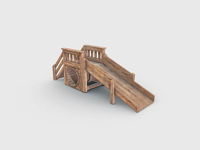 Wooden Children's Play Structure With Slide Steps And Tunnel Design 3d model