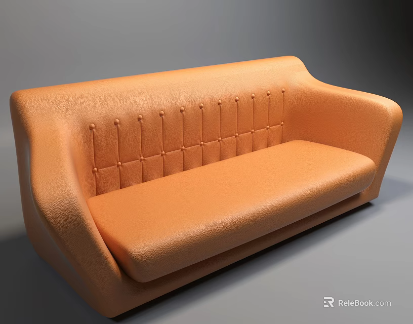 Orange Leather Multi Seater Sofa With Modern Stitched Design And Comfortable Seating 3d model