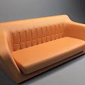 Orange Leather Multi Seater Sofa With Modern Stitched Design And Comfortable Seating 3d model