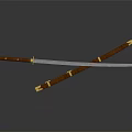 Traditional Sword With Blue Blade Brown Scabbard And Golden Accents On Dark Background