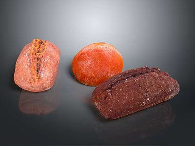 Three Varieties of Freshly Baked Bread with Different Textures and Colors 3d model