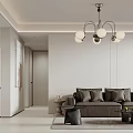 Modern Living And Dining Area Interior With Large Windows Chandelier And Sofa