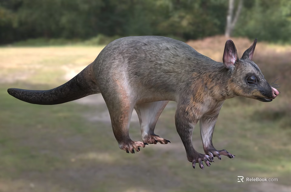 Gray Reptile With Long Tail Pointed Ears In Natural Grassland Woodland Habitat 3d model 