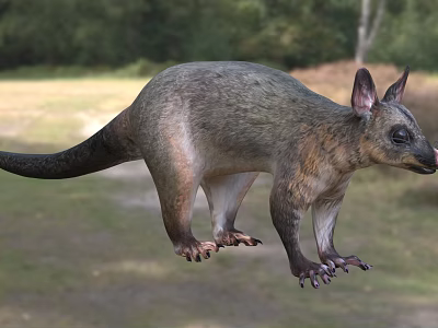 Gray Reptile With Long Tail Pointed Ears In Natural Grassland Woodland Habitat 3d model