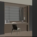 Modern Wooden Bay Window Cabinet With Bookshelf Table Lamp And Chair