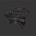 Medieval Style Wooden Chair With Metal Straps And Curved Legs Design