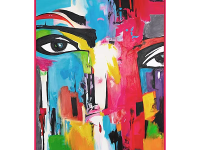 Vibrant Abstract Face Oil Painting With Expressive Eyes And Bold Colors 3d model