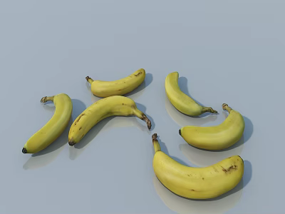 Fresh Yellow Ripe Bananas Scattered on Light Colored Background Surface 3d model