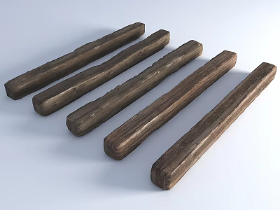 Six Dark Colored Stone Wood Long Strips With Textured Surface Neatly Arranged On Light Background 3d model