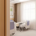 Bright Hospital Room Interior With Two Beds Wooden Headboards Green Plant Paintings And Flower Vase