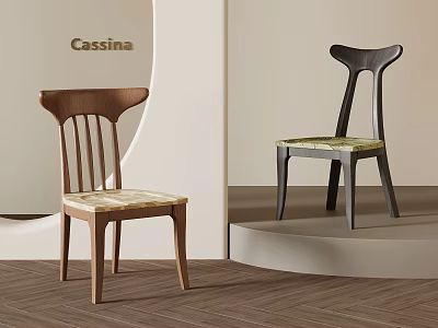 Cassina Dining Chairs With Wooden Frames And Upholstered Seats In Minimalist Interior Display Setting 3d model