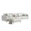 Contemporary Light Beige Sectional Sofa With Soft Cushions Ottoman And Throw Blanket 3d model