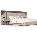 Modern Upholstered Double Bed With Neutral Headboard Nightstands White Sheets And Pillows 3d model