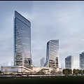 Modern Office Building Complex With Glass Facade And Urban Landscape Design