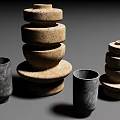 Bonsai Potted Plants Arranged With Stacked Ceramic Pots For Indoor Garden Decor