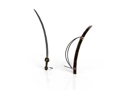 Traditional Scimitar Weapon Pair With Curved Blades And Brown Leather Sheaths 3d model