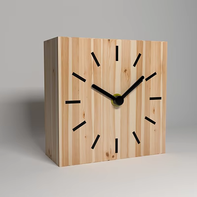 Wooden Square Clock With Minimalist Design And Black Details 3d model