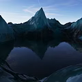 Breathtaking Blue Ice Mountains Landscape With Calm Reflective Lake Under Bright Clear Vast Blue Sky